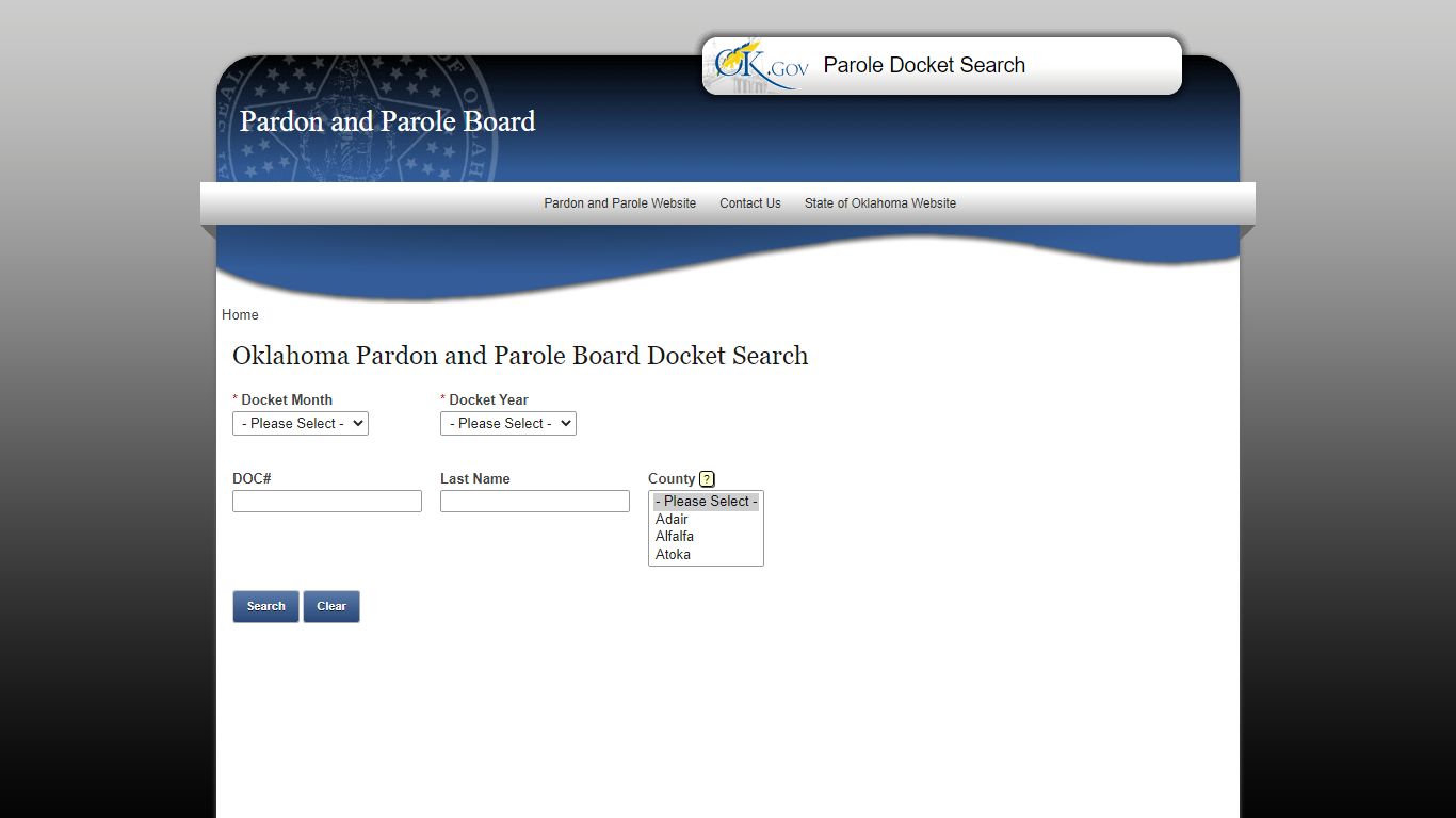 Pardon and Parole Docket Search - Oklahoma
